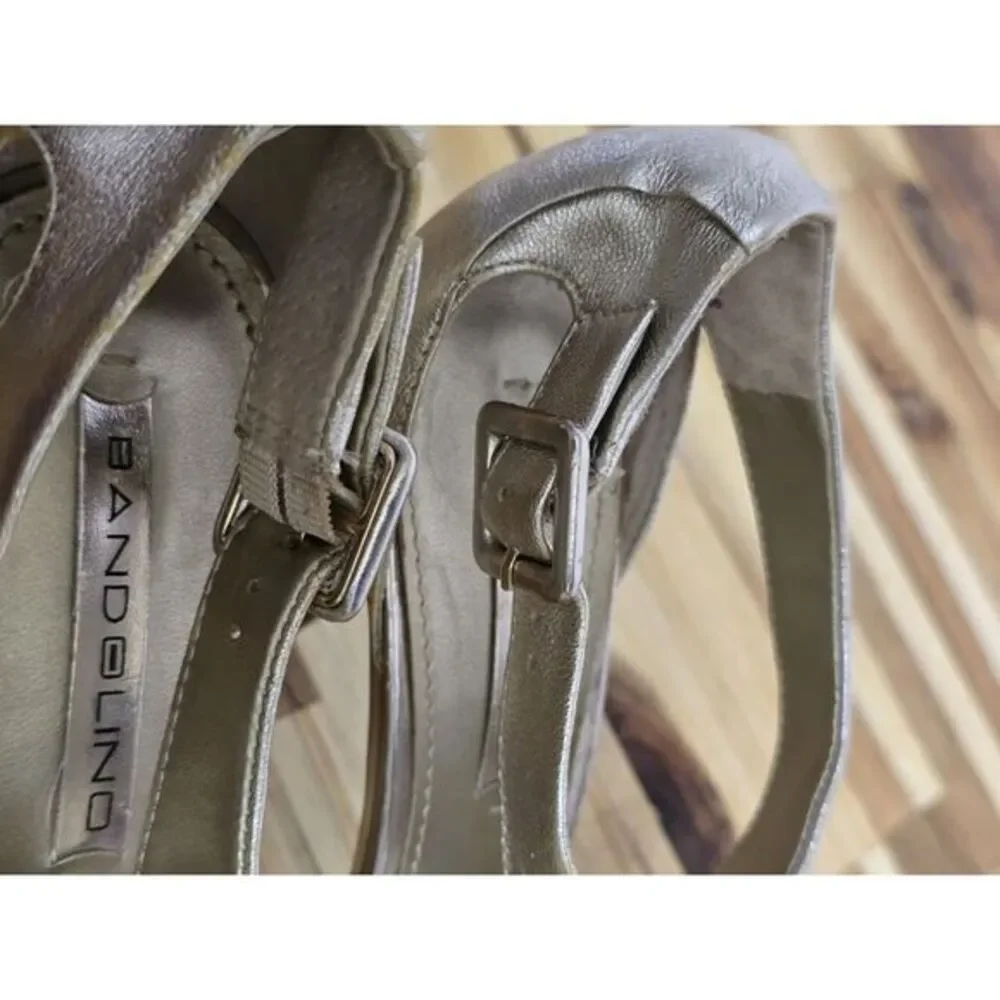 Bandolino Women's Gold Leather Strappy Open Toe Heels Size 9M‎